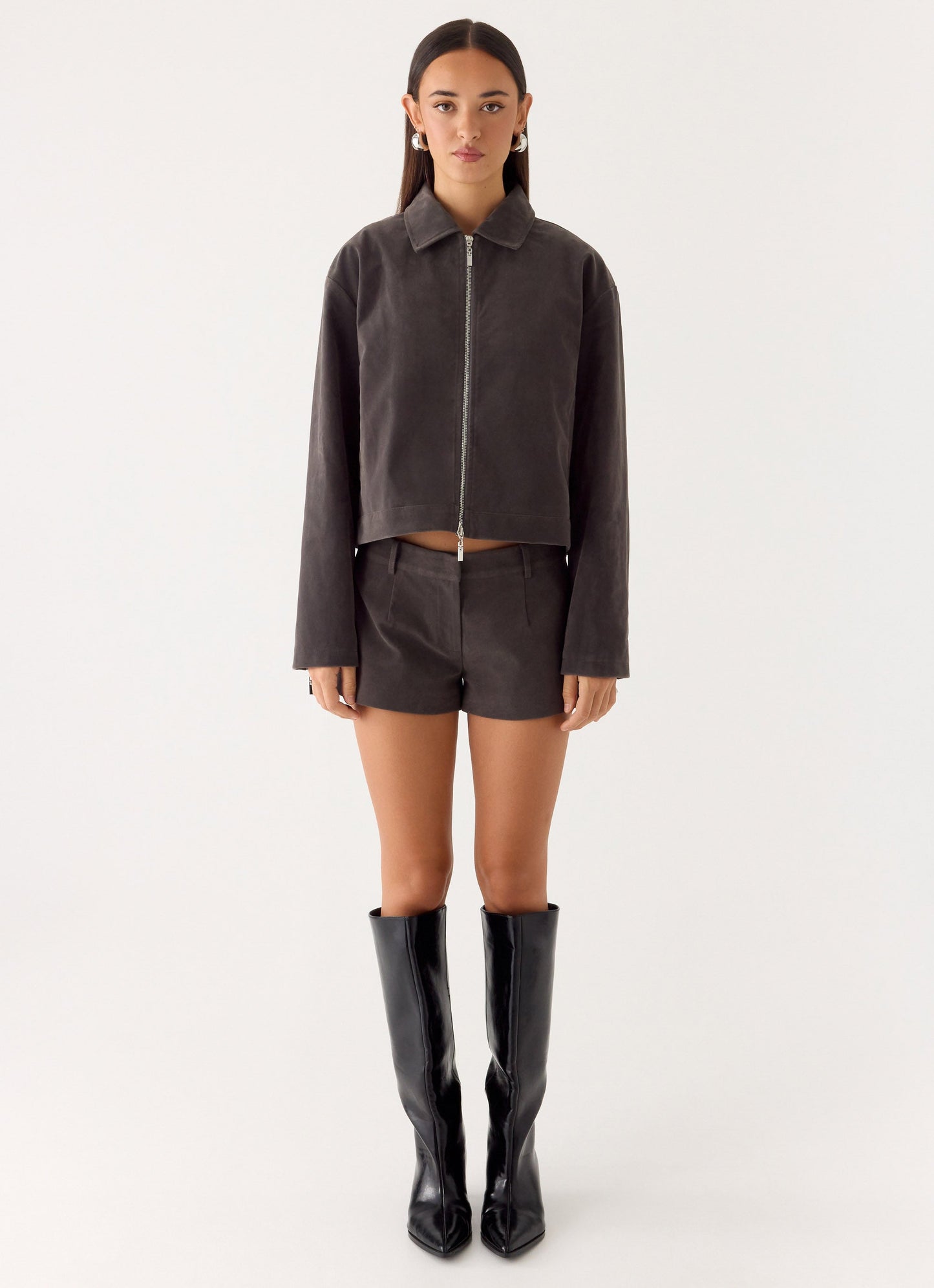 Jeremy Faux Suede Shorts - Tan Grey